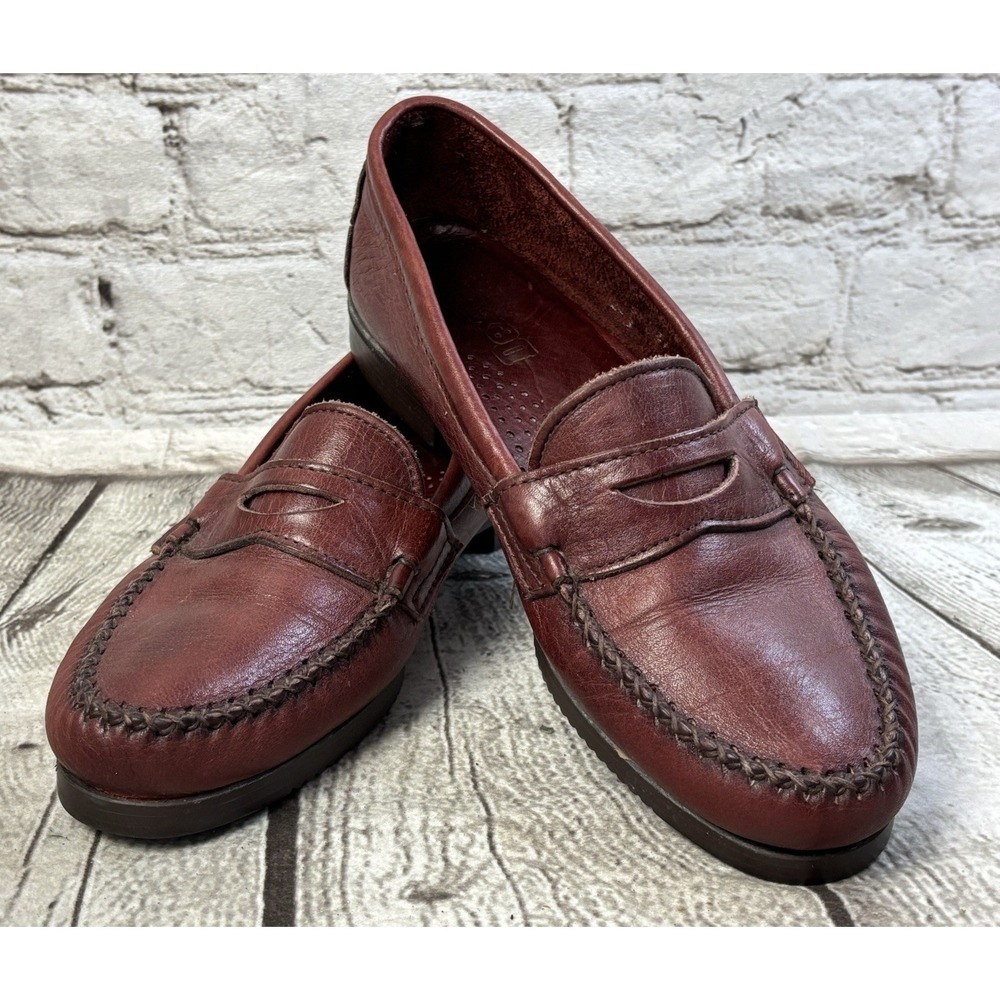 Vintage 90s Dexter Leather Penny Loafers Size 7M Burgundy Made in USA